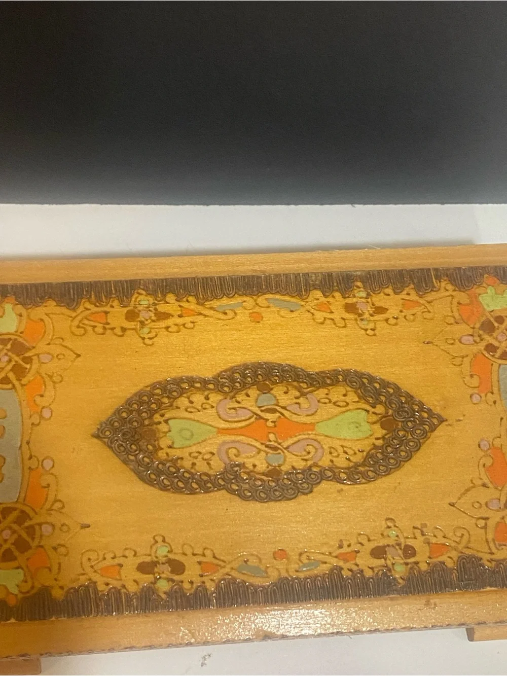 Vintage Bulgarian folk art pyrography wooden box